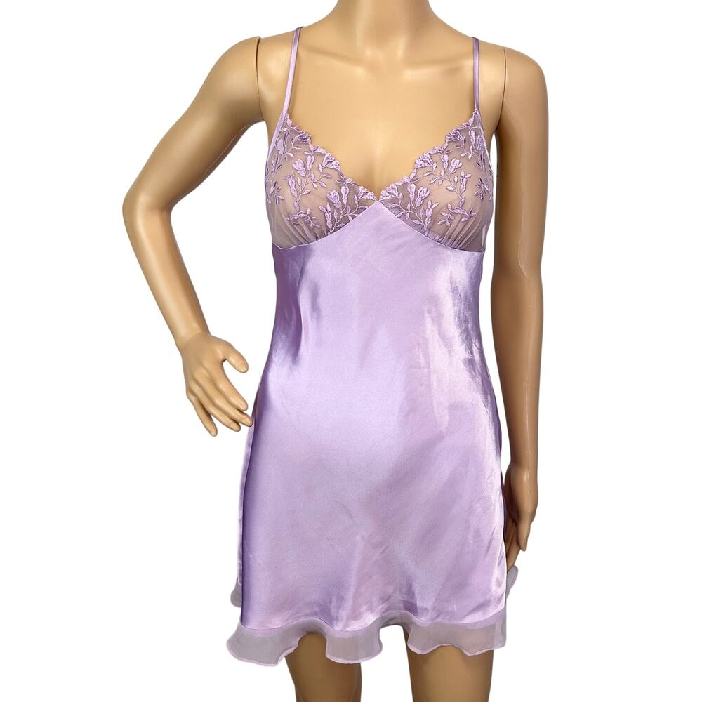 Frederick's Of Hollywood Satin & Lace Chemise Slip Lingerie Lavender Size S - Picture 2 of 9